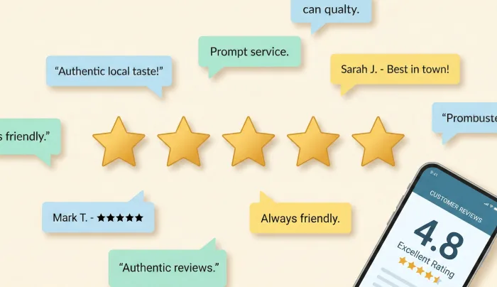 Smartphone displaying Google Maps local pack with three business listings showing star ratings and location pins