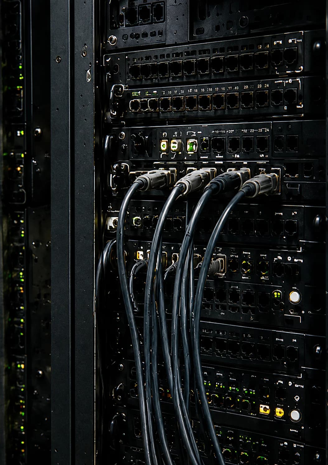 Server rack with network cables in a data centre