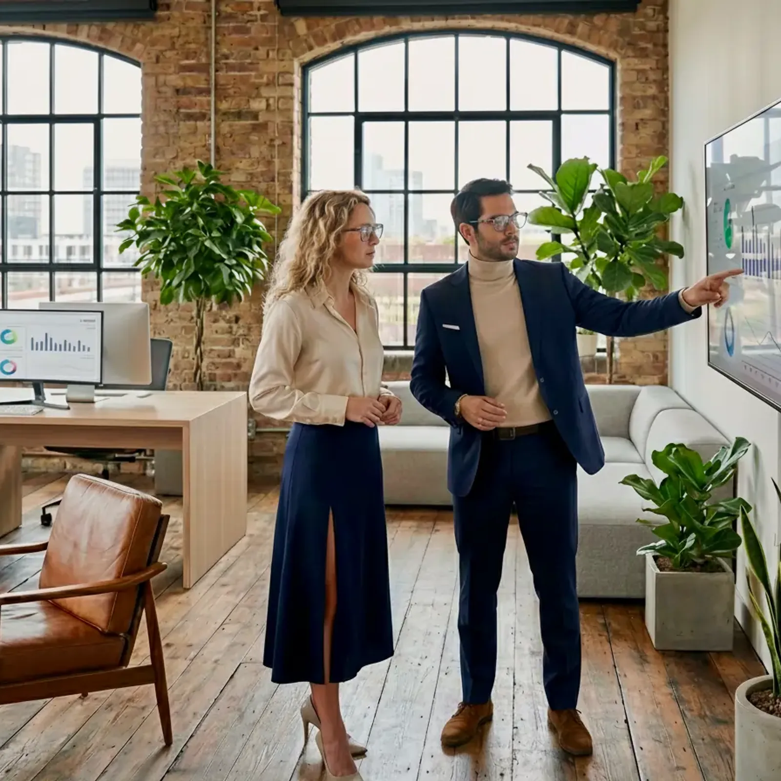 Zwei Fachleute arbeiten gemeinsam an einem Laptop und analysieren die SEO-Performance